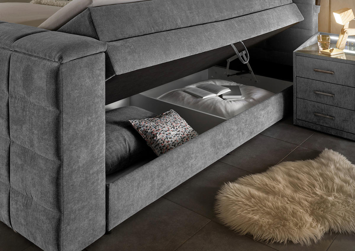 BOXSPRING-ÁGY 180/200 cm  sötétszürke  - sötétszürke, Konventionell, textil (180/200cm) - Carryhome