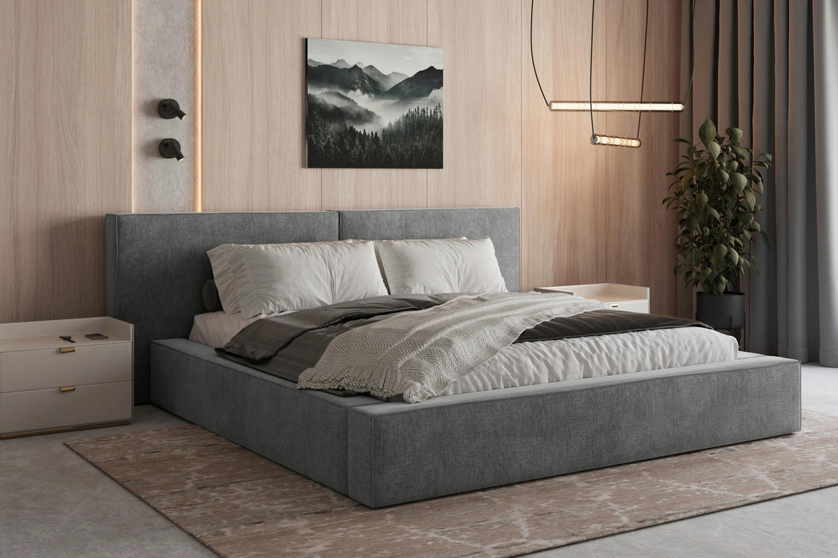 POLSTERBETT 160/200 cm,  in Anthrazit, Bettkasten,  - Anthrazit/Schwarz, MODERN, Holz/Metall (160/200cm) - MID.YOU