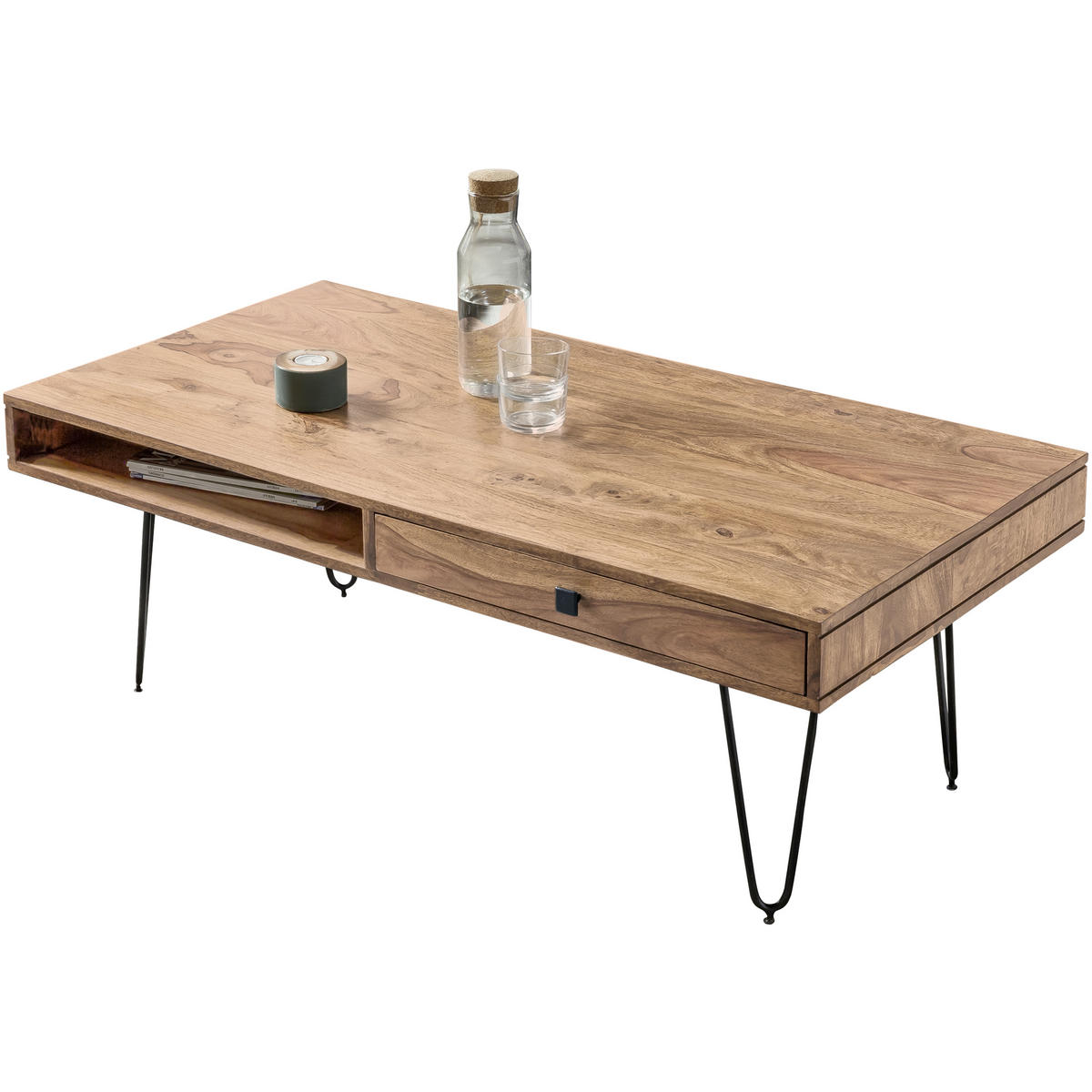 DOHÁNYZÓASZTAL fa 110/60/40 cm   - akácia színű/fekete, Design, fém/fa (110/60/40cm) - MID.YOU