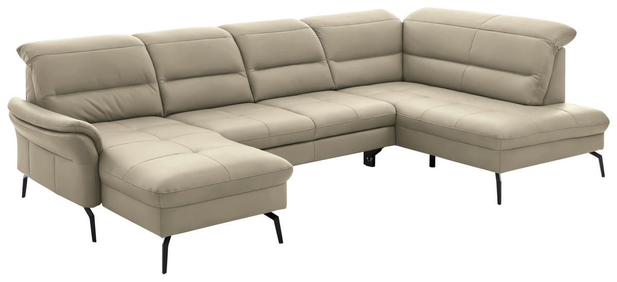 WOHNLANDSCHAFT in Echtleder Creme, Naturfarben  - Creme/Schwarz, Design, Leder/Metall (181/336/206cm) - Beldomo Speed