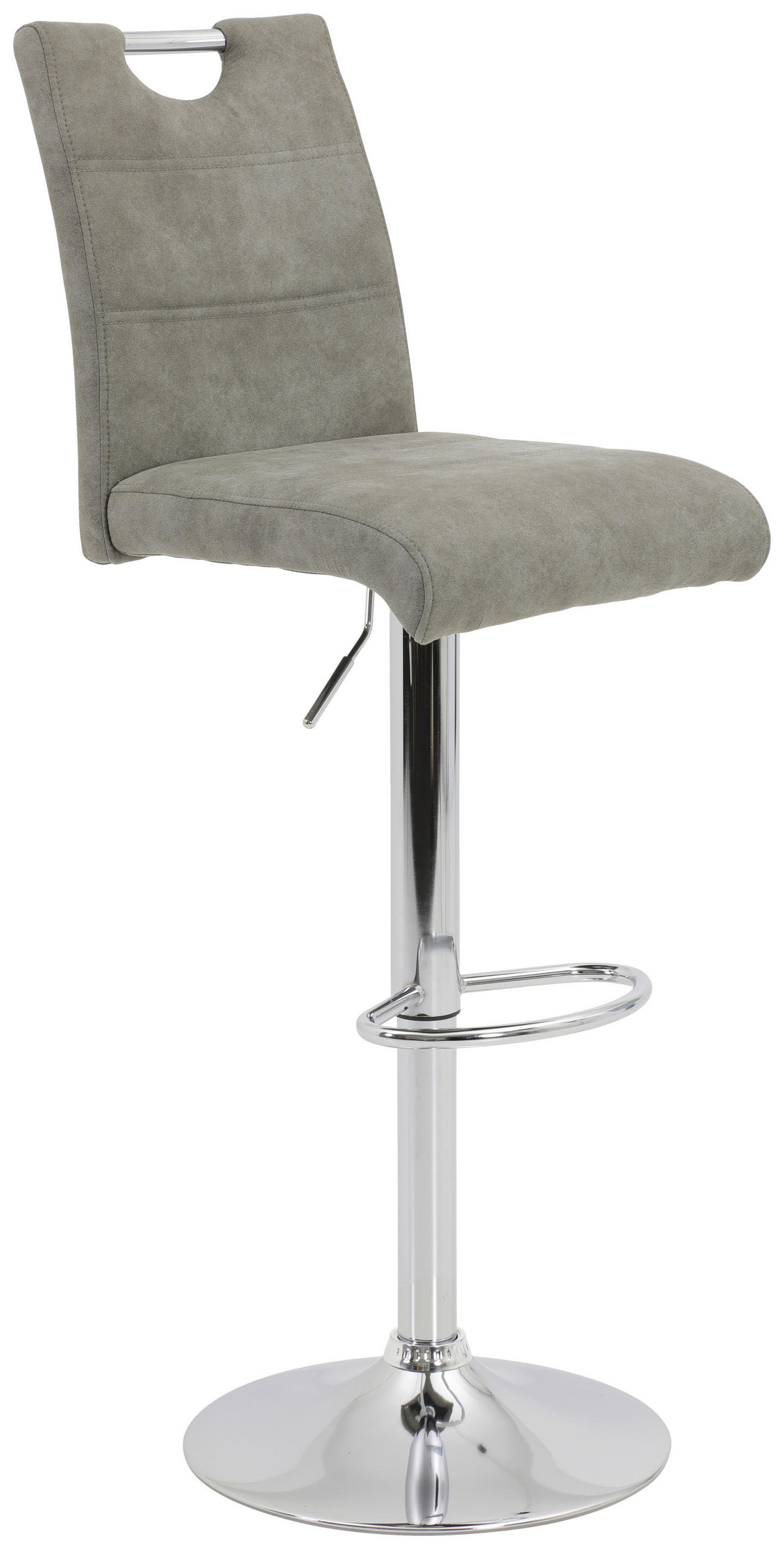BARHOCKER Mikrofaser Grau Sitzfläche 360° drehbar, mit Griff  - Chromfarben/Grau, KONVENTIONELL, Textil/Metall (38/97-119/50cm) - Carryhome