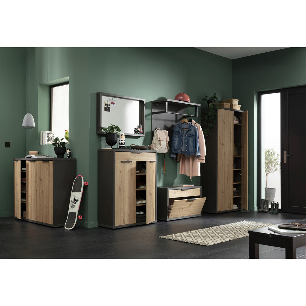Thumbnail - Carryhome Garderobenschrank, Schiefer, Eiche Artisan, Holzwerkstoff, 6 Fächer, 85.1x192x35.3 cm, Beimöbel erhältlich, Ga...