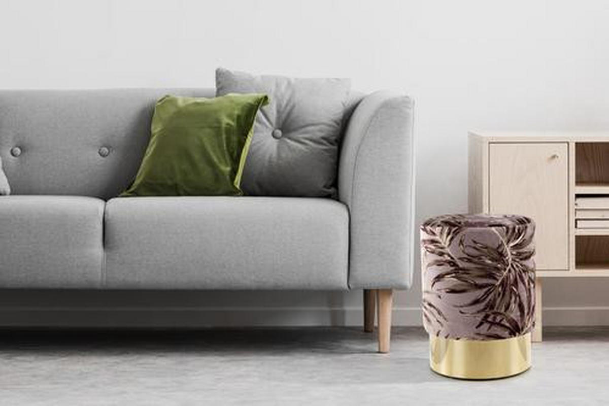 HOCKER in Textil Violett  - Violett/Goldfarben, Design, Textil/Metall (35/46/35cm) - Kayoom