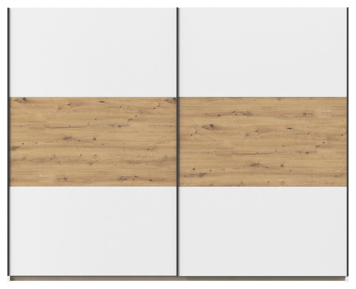 SCHWEBETÜRENSCHRANK in Weiss, Eiche Artisan  - Weiss/Eiche Artisan, Modern, Holzwerkstoff/Metall (261/210/59cm) - Rauch Möbel