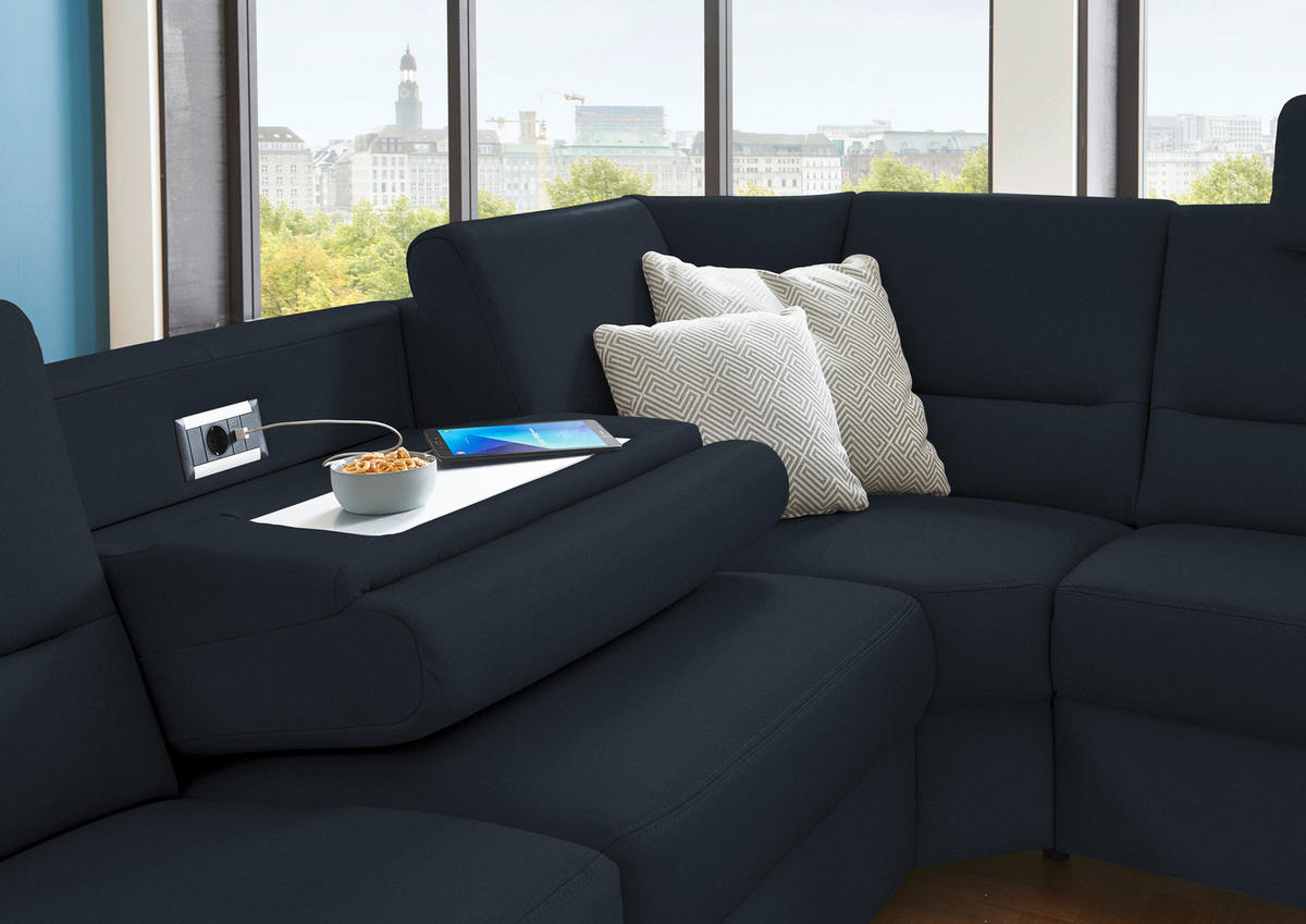 ECKSOFA in Echtleder Dunkelblau  - Alufarben/Dunkelblau, Konventionell, Leder/Metall (290/249cm) - Beldomo Premium
