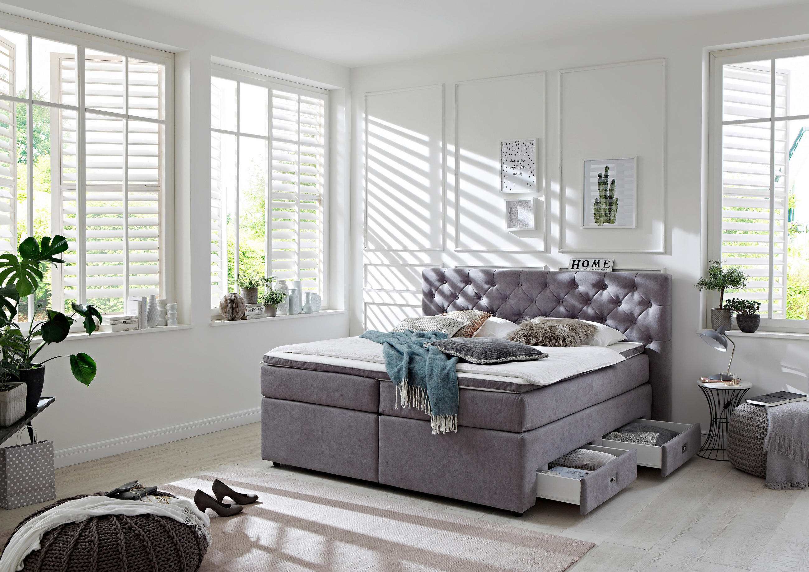 BOXSPRINGBETT 160/200 cm  in Grau  - Schwarz/Grau, MODERN, Kunststoff/Textil (160/200cm) - MID.YOU