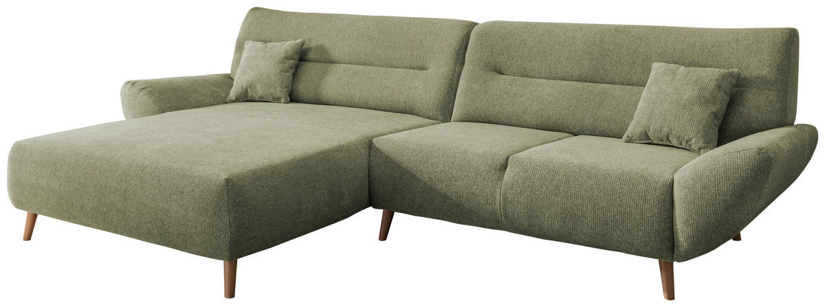 ECKSOFA in Chenille Grün  - Wildeiche/Grün, Modern, Holz/Textil (166/290cm) - MID.YOU