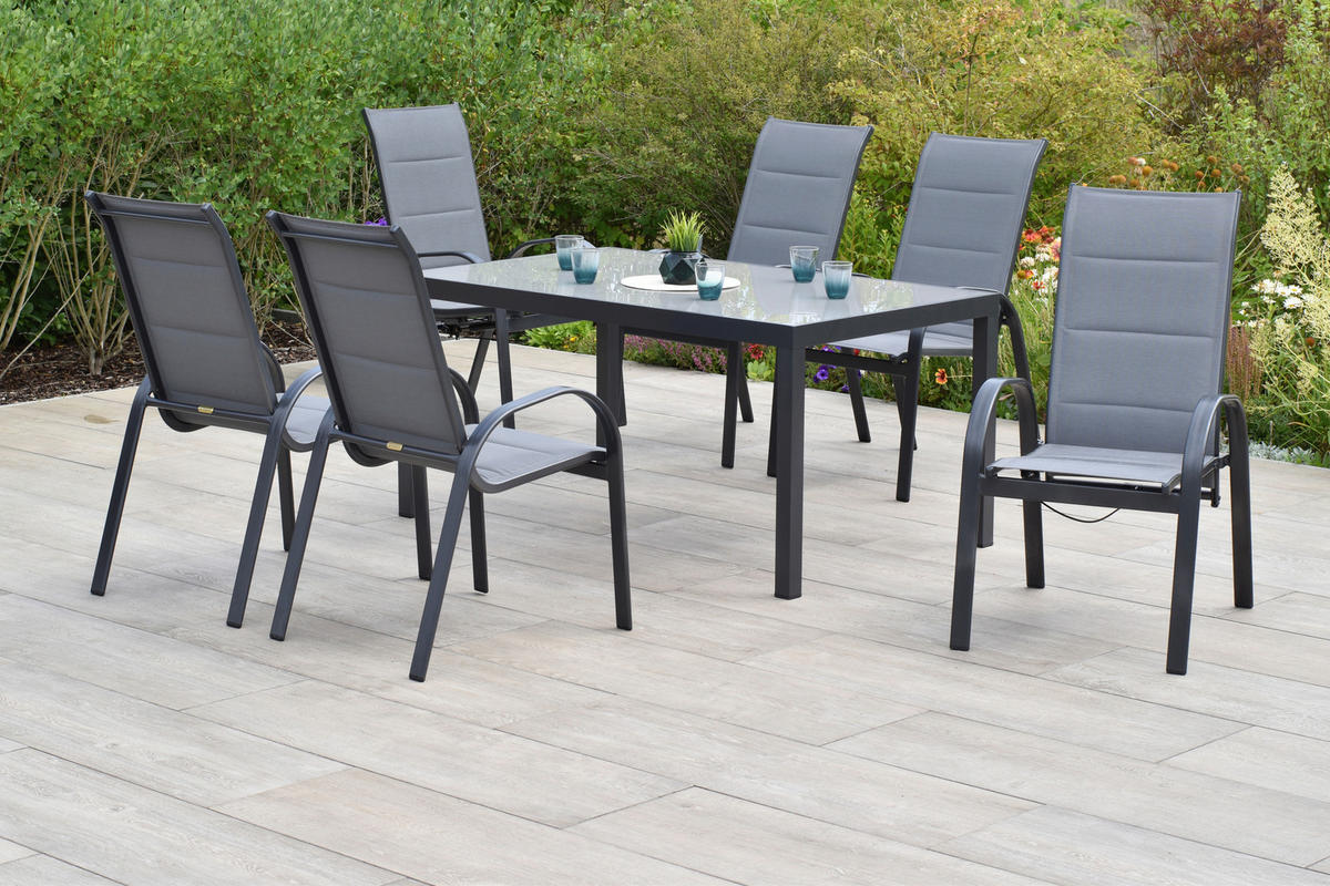 GARTENTISCHGRUPPE  - Graphitfarben/Grau, KONVENTIONELL, Glas/Textil - Gardenson