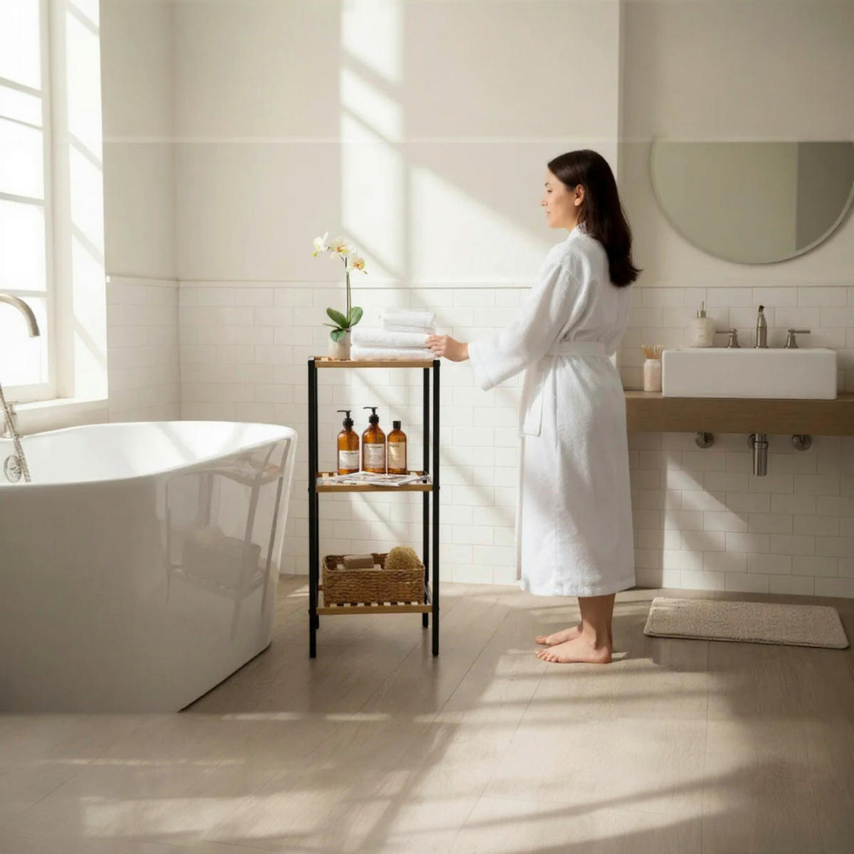 REGAL Bambus Hartholz Naturfarben, Schwarz  - Schwarz/Naturfarben, Design, Holz (35/81/35cm)