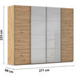 SCHWEBETÜRENSCHRANK 271/223/68 cm 4-türig Grau, Eiche Artisan  - Chromfarben/Eiche Artisan, KONVENTIONELL, Glas/Holzwerkstoff (271/223/68cm) - Novel