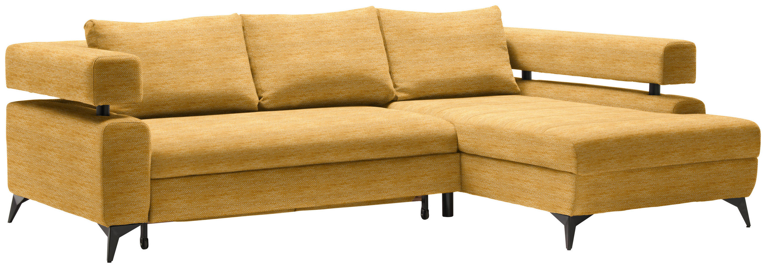 ECKSOFA in Chenille Currygelb  - Currygelb/Schwarz, KONVENTIONELL, Textil/Metall (265/184cm) - Hom`in