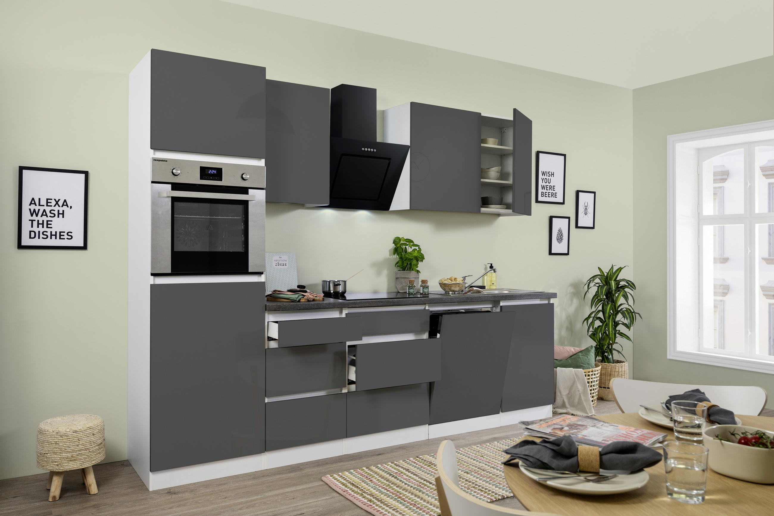 KÜCHENBLOCK 280 cm   in Weiß  - Braun/Weiß, MODERN (280cm) - Respekta