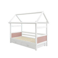 HAUSBETT 90/200 cm,  in Rosa, Weiß, Rollrost, Bettschublade  - Rosa/Weiß, MODERN, Holz (90/200cm) - Chameo