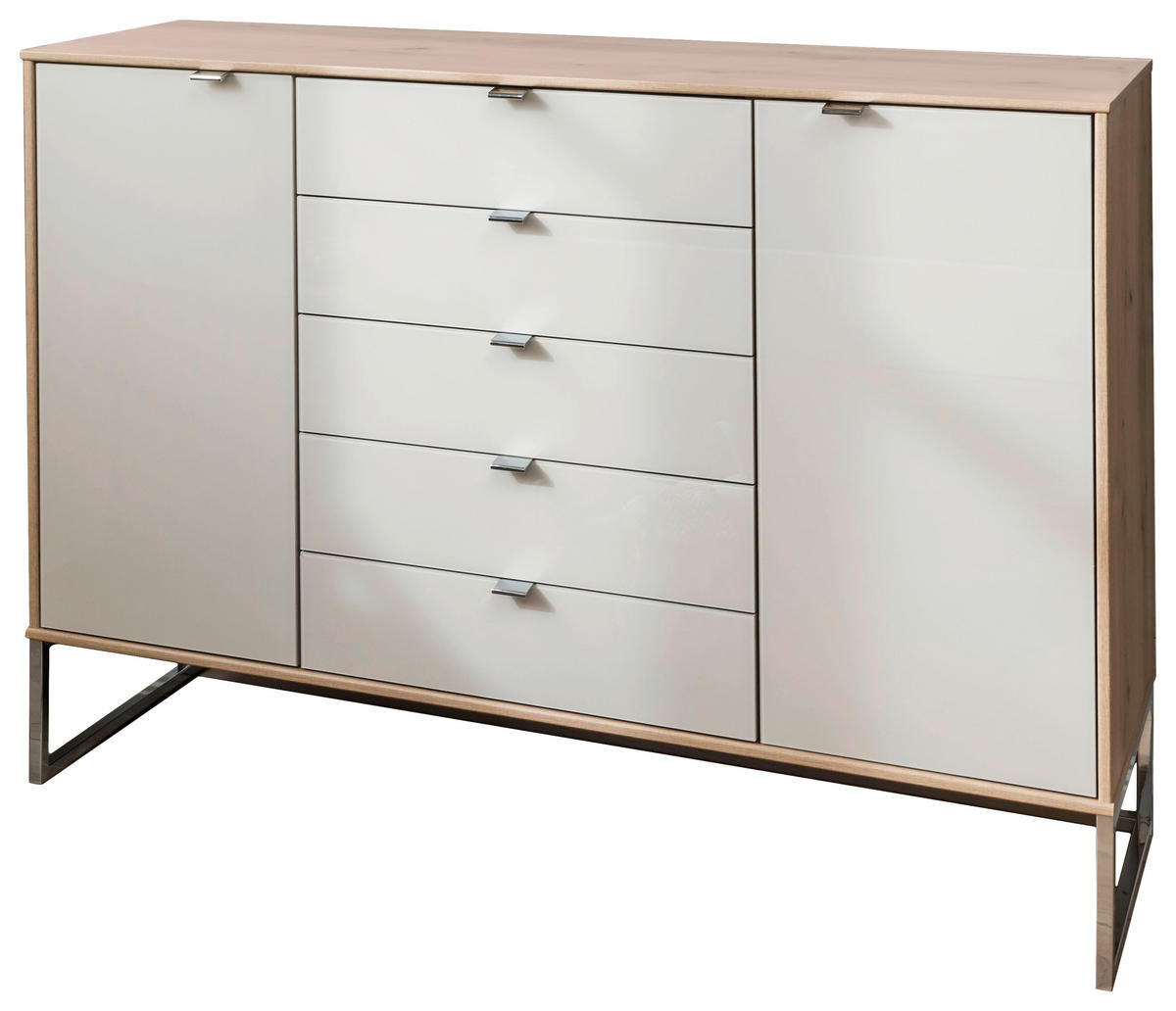 KOMÓD 141/105/43 cm  - krómszínű, Basics, faalapú anyag/üveg (141/105/43cm) - Venda