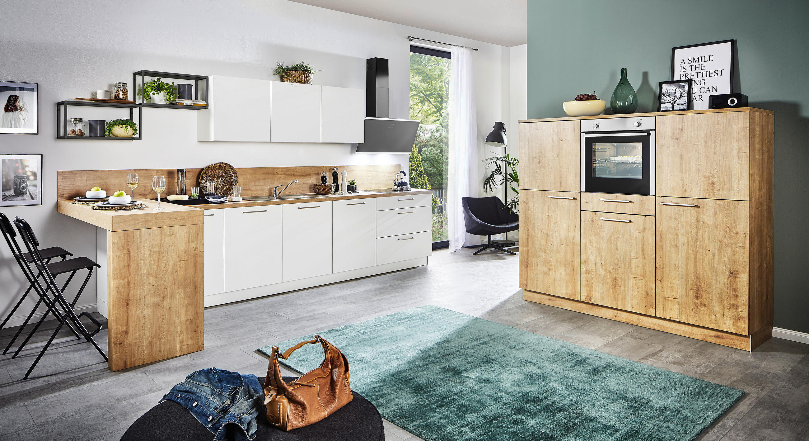 EINBAUKÜCHE MANHATTAN UNI  - Eichefarben/Weiß, Design, Holzwerkstoff/Kunststoff - Nolte Küchen