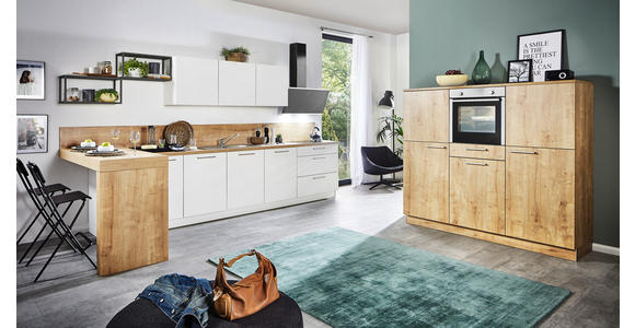 EINBAUKÜCHE   - Eichefarben/Weiß, Design, Holzwerkstoff/Kunststoff - Dieter Knoll