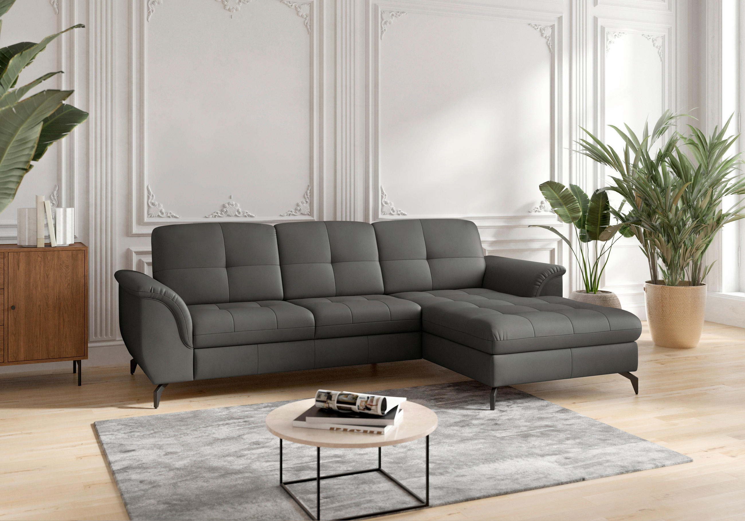 ECKSOFA in Vliesstoff Kombination Echtleder/Stoff Anthrazit  262/164 cm  - Anthrazit/Schwarz, MODERN, Leder/Textil (262/164cm) - Sit & More