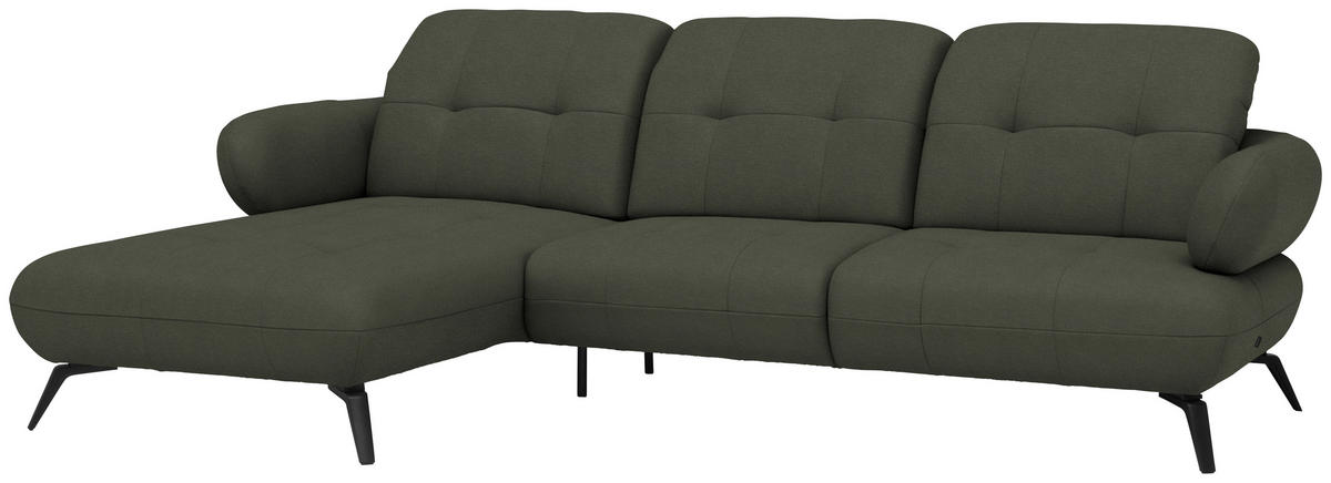 ECKSOFA Flachgewebe Grün  - Schwarz/Grün, Modern, Textil/Metall (180/282cm) - Novel