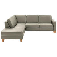 ECKSOFA in Echtleder Grau  - Eiche Bianco/Grau, Konventionell, Leder/Holz (235/257cm) - Valdera