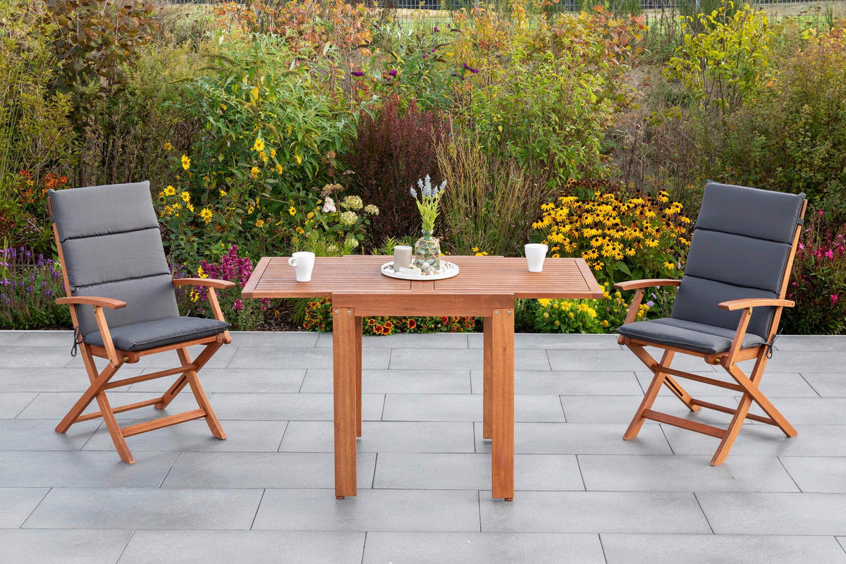 GARTENTISCHGRUPPE Eukalyptusholz Hartholz  - Eukalyptusholzfarben/Grau, KONVENTIONELL, Holz/Textil - Gardenson