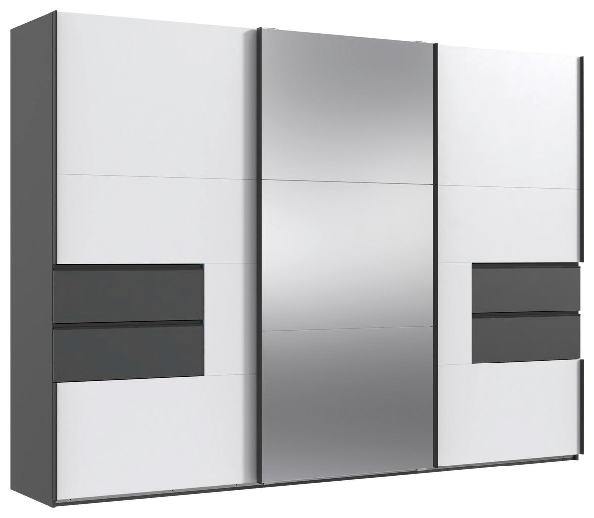 SCHWEBETÜRENSCHRANK 3-türig Graphitfarben, Weiß  - Schwarz/Graphitfarben, MODERN, Holzwerkstoff/Metall (300/216/65cm) - Stylife