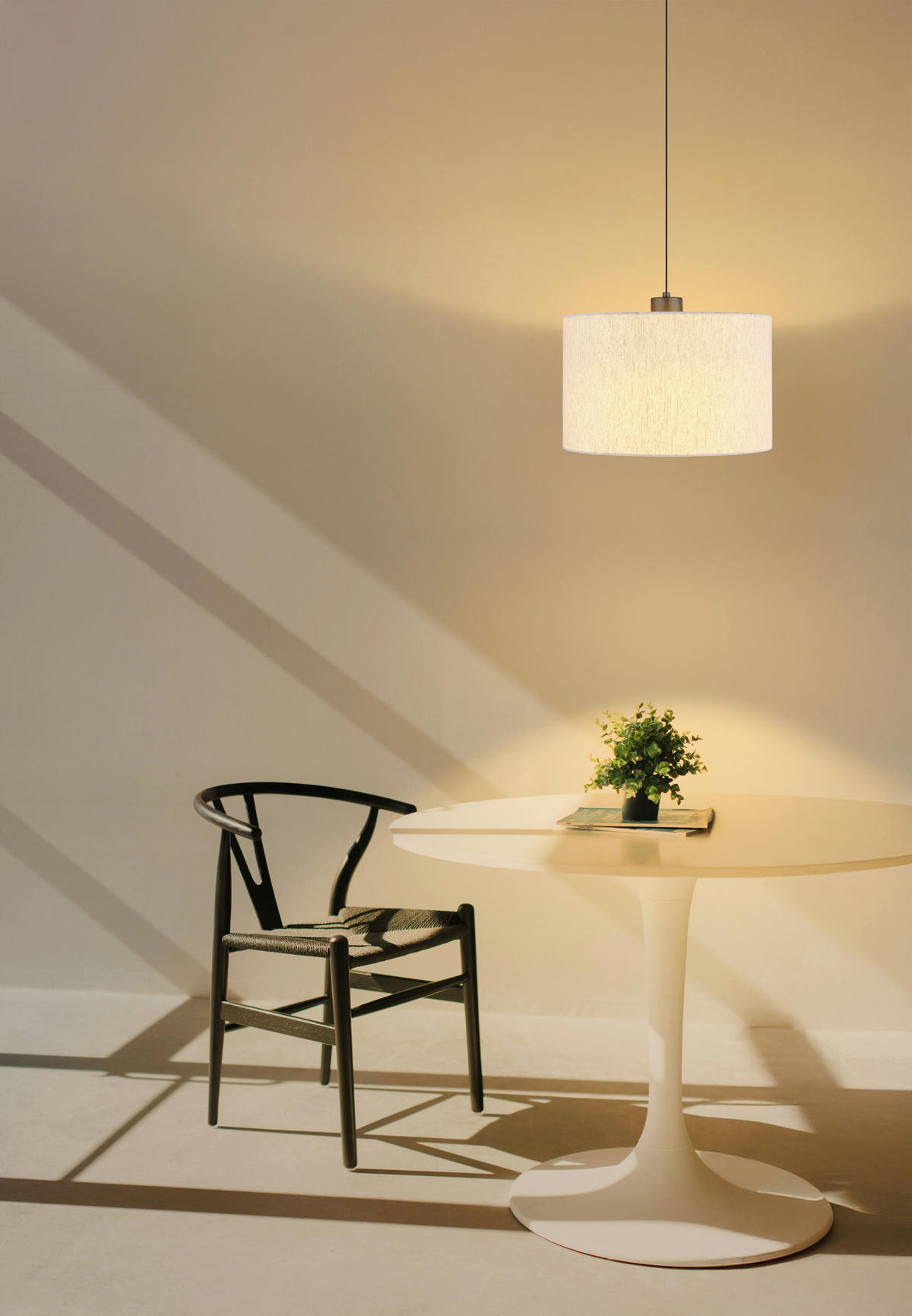 LED-HÄNGELEUCHTE Thea 35/180 cm   - Schwarzchrom/Creme, Basics, Kunststoff/Textil (35/180cm) - Globo