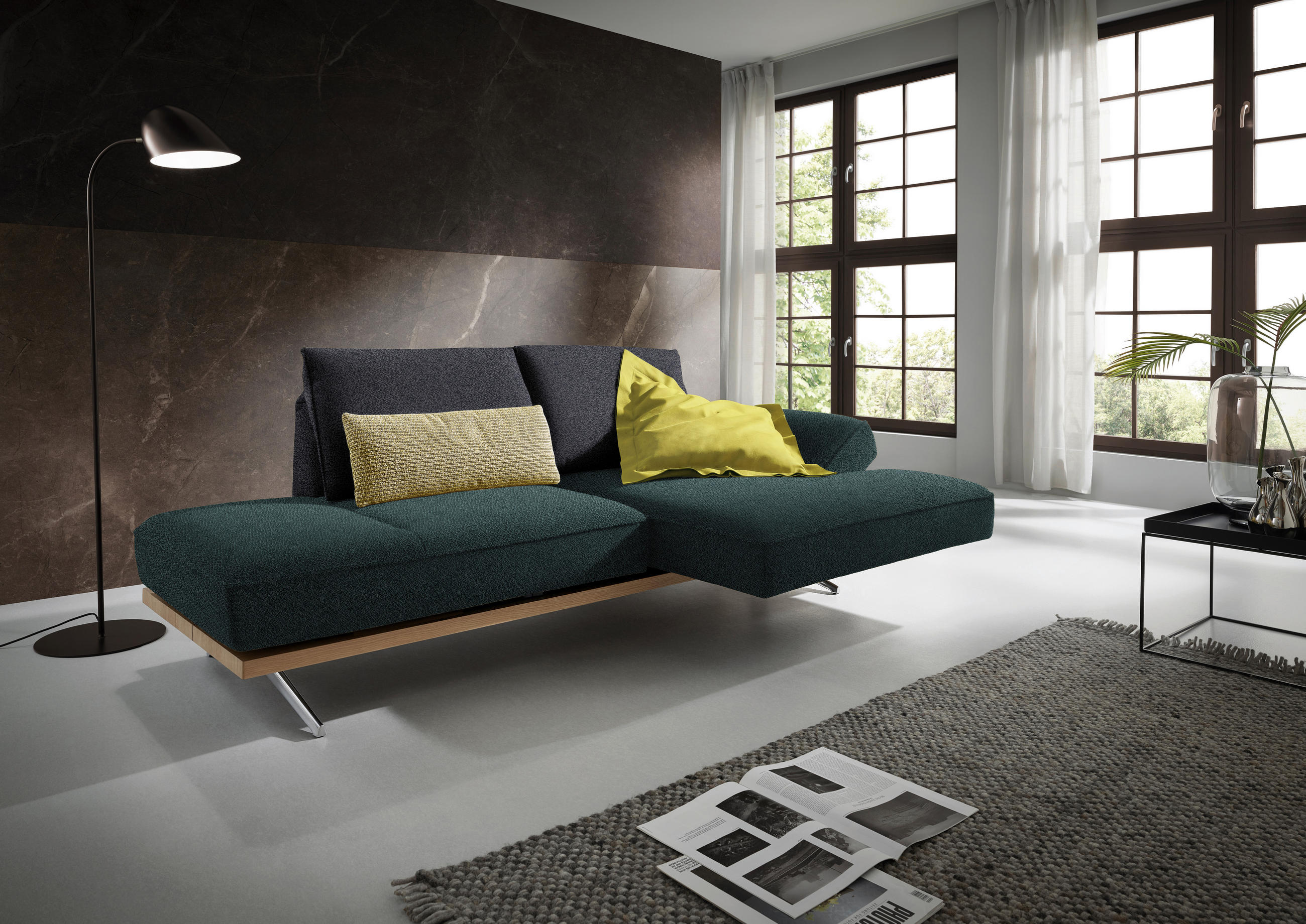ECKSOFA in Flachgewebe Blau, Schwarz  - Chromfarben/Blau, Design, Holz/Textil (240/132cm) - Koinor