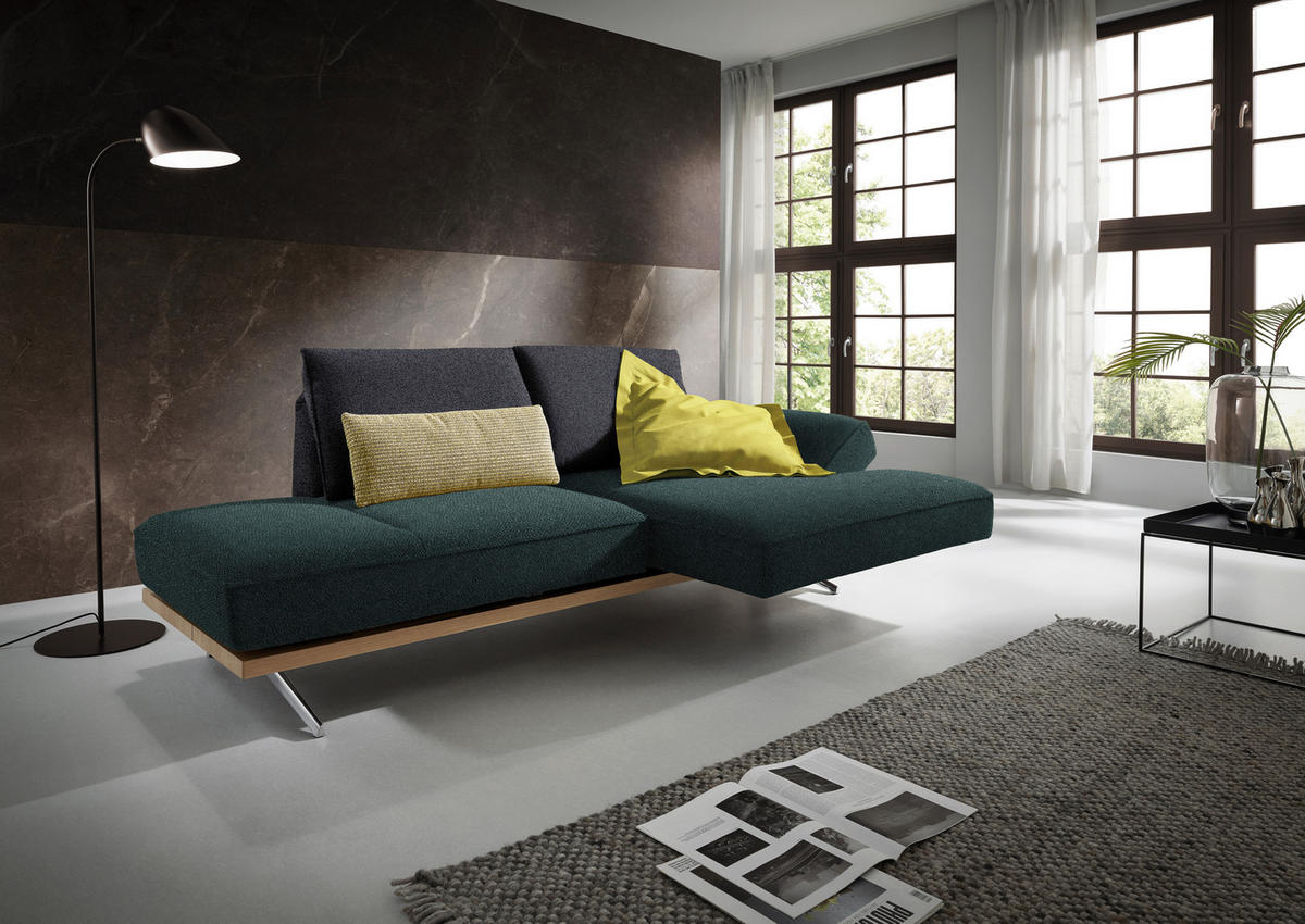 ECKSOFA in Flachgewebe Blau, Schwarz  240/132 cm  - Chromfarben/Blau, Design, Holz/Textil (240/132cm) - Koinor