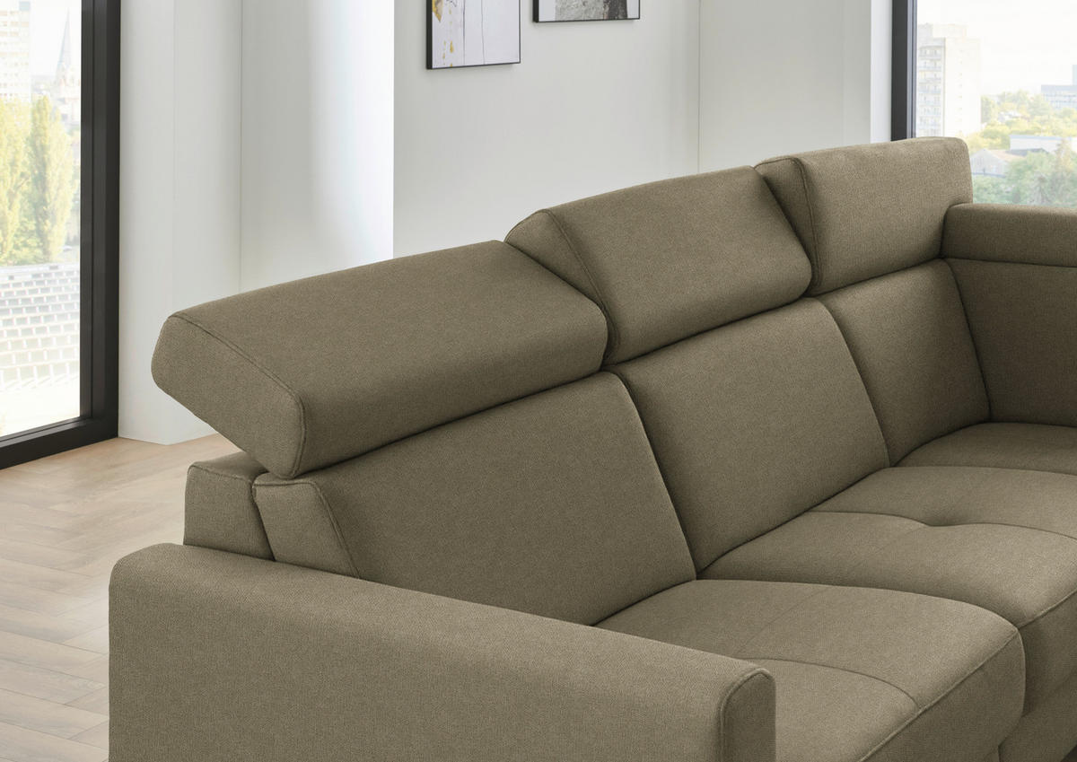 ECKSOFA Flachgewebe Graugrün  - Schwarz/Graugrün, Konventionell, Textil/Metall (276/214cm) - Beldomo System