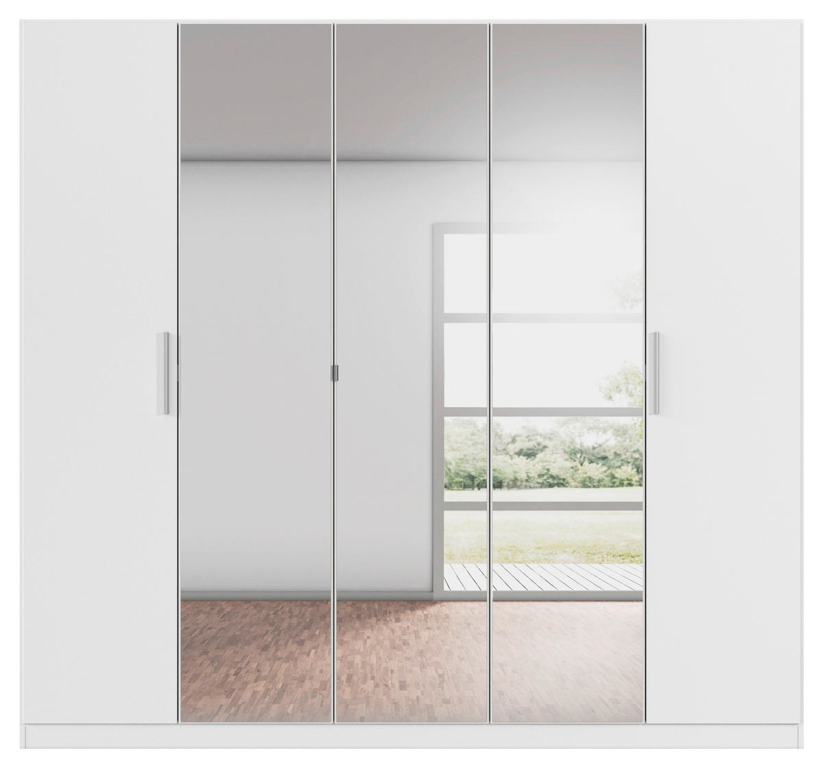 DREHTÜRENSCHRANK 226/210/54 cm,  in Weiß, 5-türig  - Alufarben/Weiß, KONVENTIONELL, Glas/Holzwerkstoff (226/210/54cm) - home24