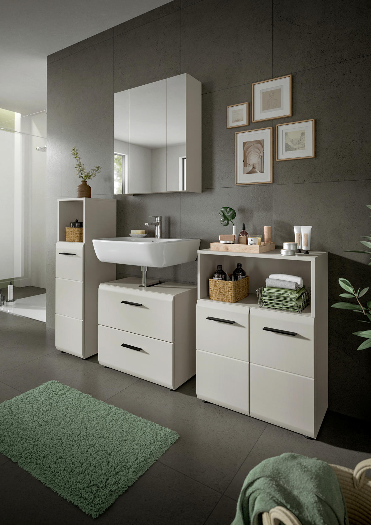 BADEZIMMER 3-teilig  in 120 cm  - Kaschmir/Schwarz, Trend, Glas/Holzwerkstoff (120cm) - MID.YOU
