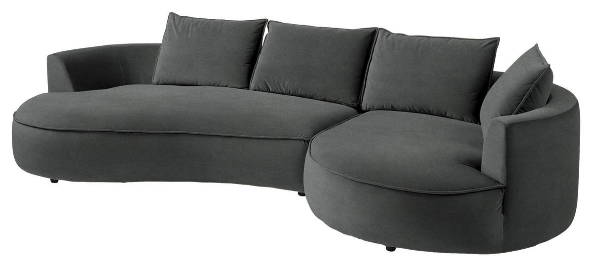 BIGSOFA in Samt Dunkelgrau  - Dunkelgrau/Schwarz, Design, Kunststoff/Textil (322/66/154cm) - home24