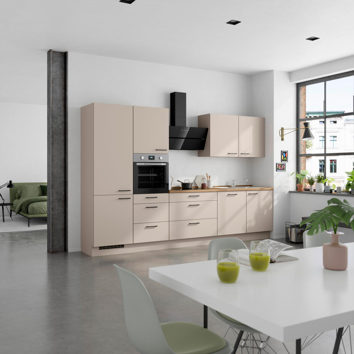 KÜCHENLEERBLOCK 330 cm   in Eichefarben, Sandfarben  - Sandfarben/Eichefarben, MODERN, Holzwerkstoff/Metall (330cm) - Nobilia