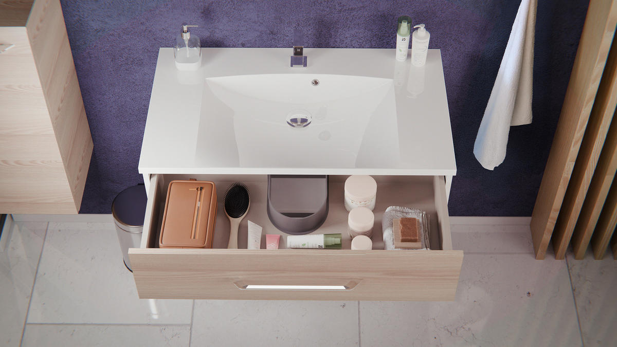 BADEZIMMER 3-teilig  in 90 cm  - Chromfarben/Eschefarben, MODERN, Glas/Holzwerkstoff (90cm) - MID.YOU