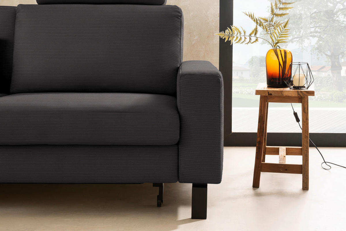 ECKSOFA  in Cord Dunkelbraun Rücken echt, Sitztiefenverstellung  185/298 cm  - Dunkelbraun/Schwarz, Design, Textil/Metall (185/298cm) - Pure Home Lifestyle