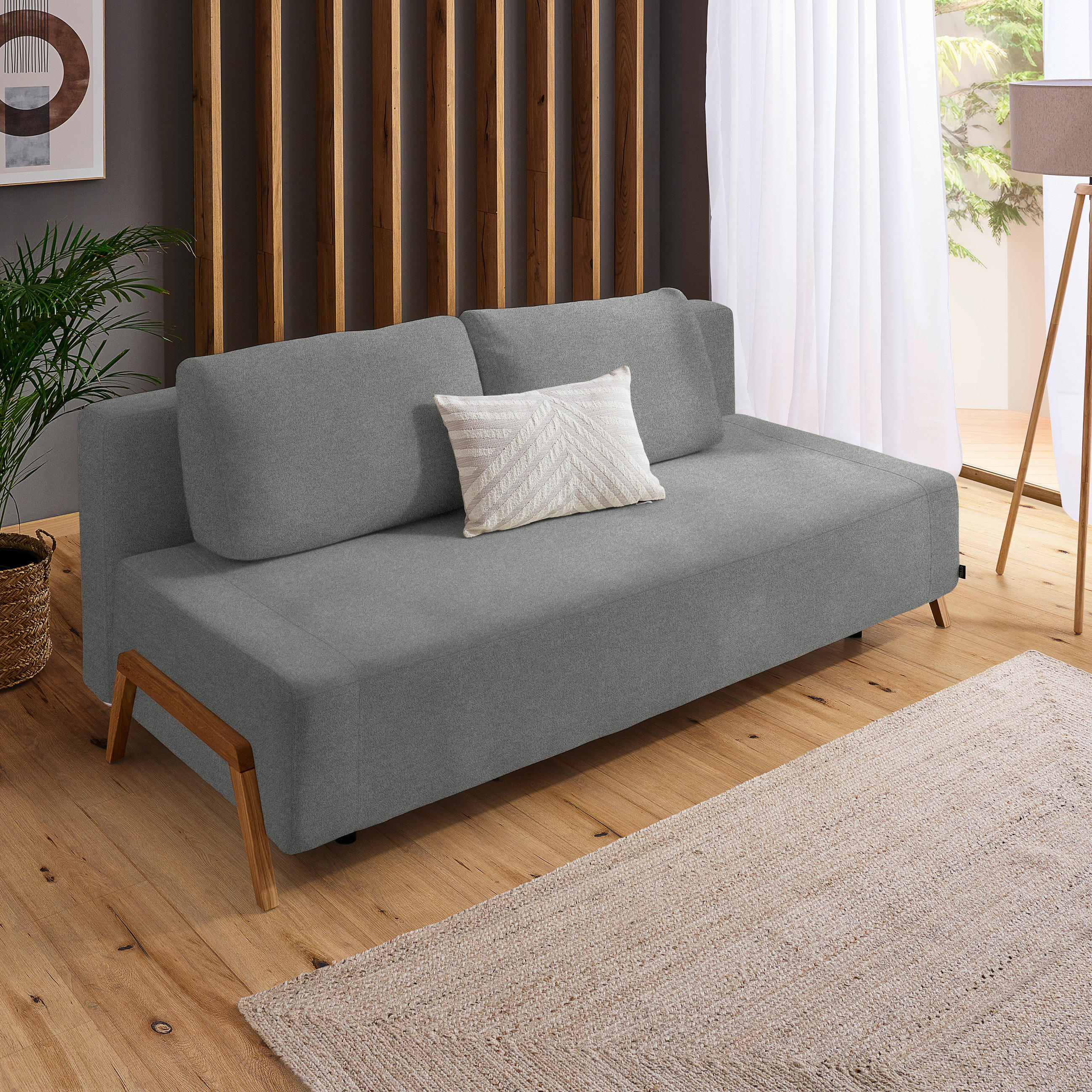 SCHLAFSOFA Chenille Grau  - Naturfarben/Grau, Design, Holz/Textil (211/88/102cm) - Niels Andersson