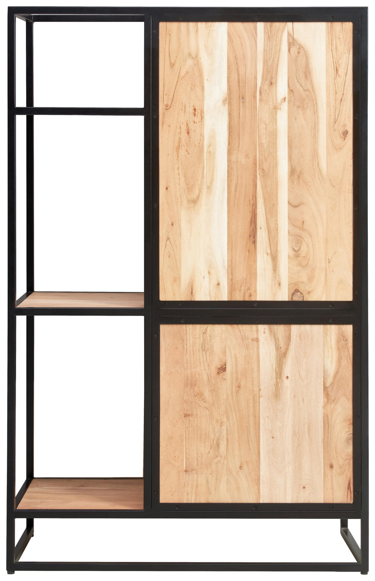 VITRINE in massiv Akazie Honig, Schwarz  - Schwarz/Honig, Design, Glas/Holz (93/184/42cm) - MID.YOU
