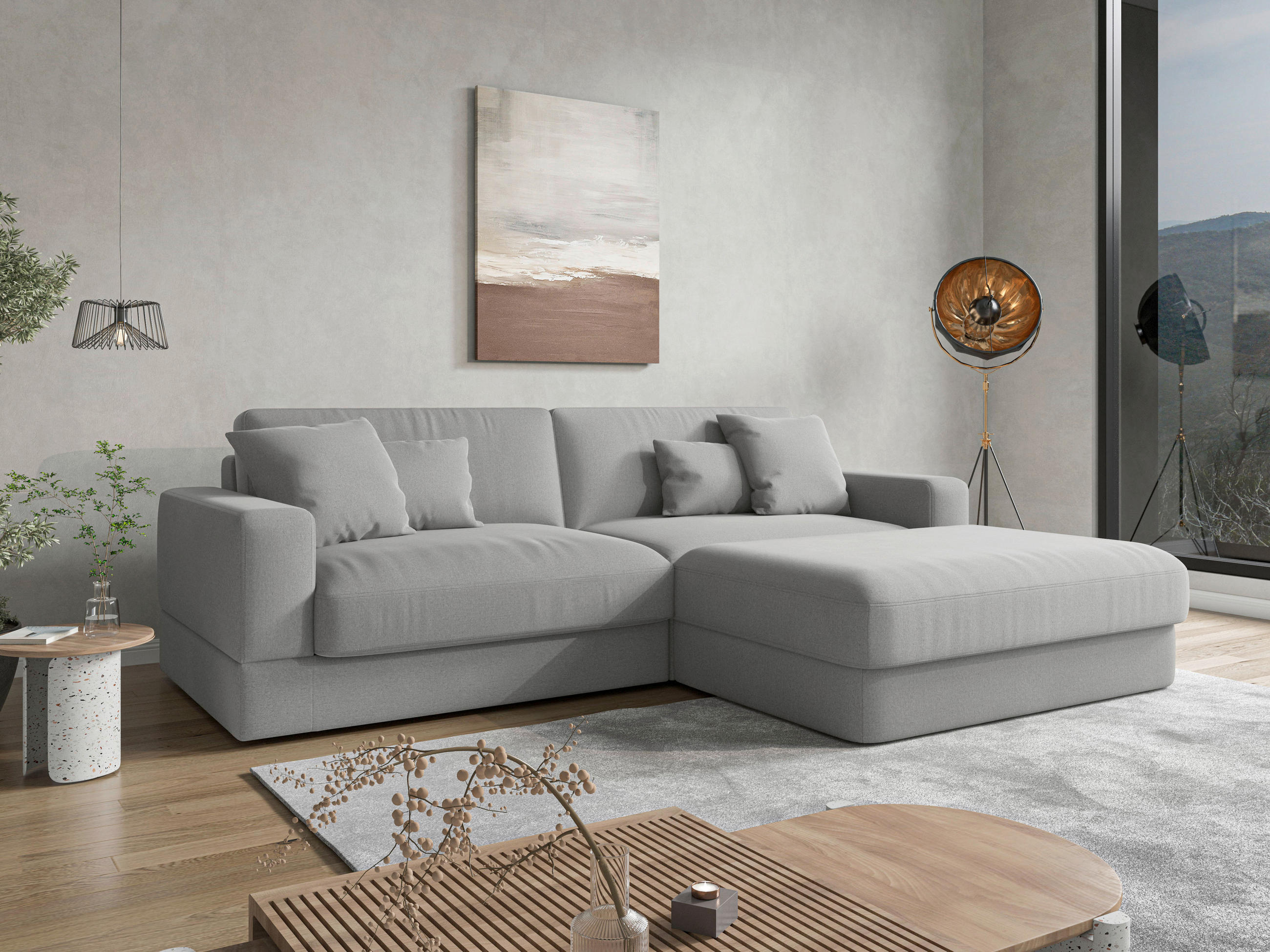 ECKSOFA FABIO E Grau Flachgewebe  - Schwarz/Grau, MODERN, Kunststoff/Textil (264/196cm) - Sit & More