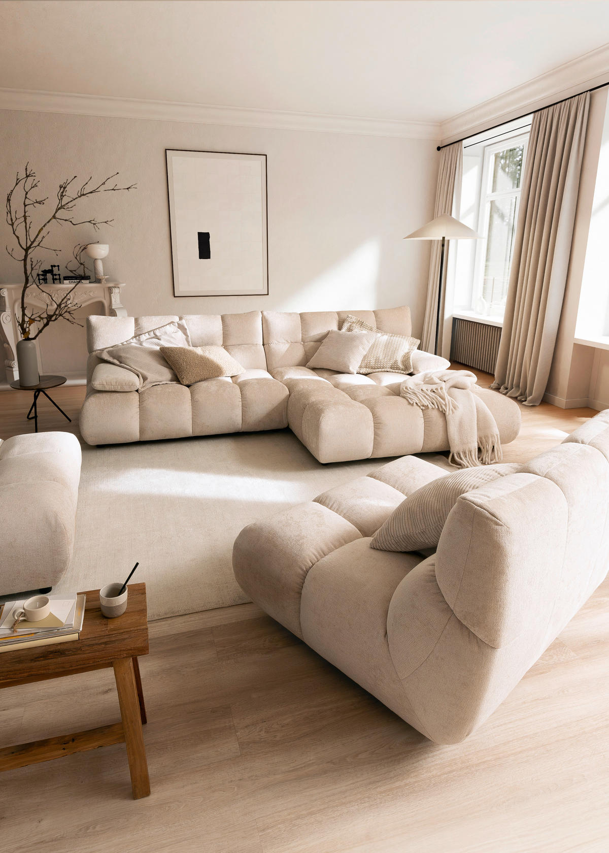 ECKSOFA  in Chenille Naturfarben  293/178 cm  - Schwarz/Naturfarben, Design, Kunststoff/Textil (293/178cm) - Pure Home Lifestyle