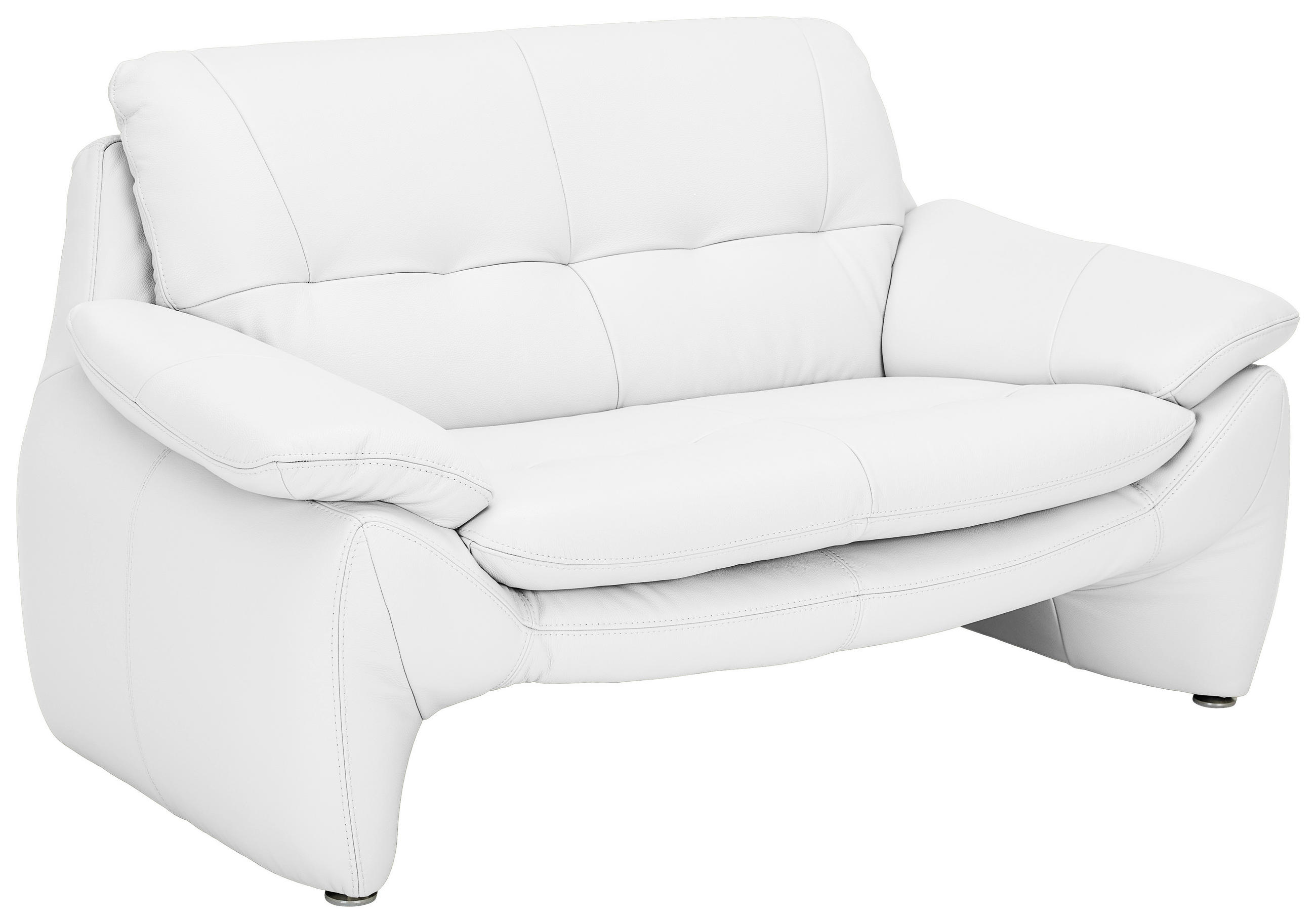 2-SITZER-SOFA Weiß Echtleder  - Silberfarben/Weiß, KONVENTIONELL, Leder/Metall (154/86/91cm) - Celina Home
