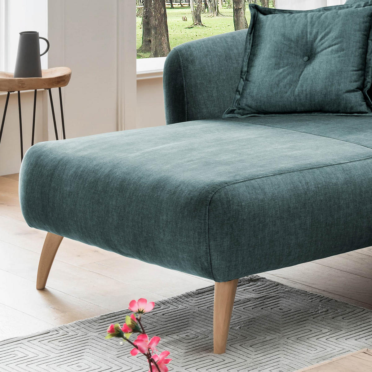 ECKSOFA Blau Velours  - Blau/Buchefarben, MODERN, Holz/Textil (162/277cm) - Livetastic