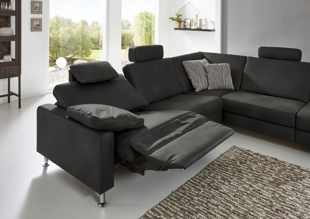CANAPÉ D'ANGLE in Mikrofaser Anthrazit  - Anthrazit/Alufarben, Design, Textil/Metall (275/242cm) - Dieter Knoll