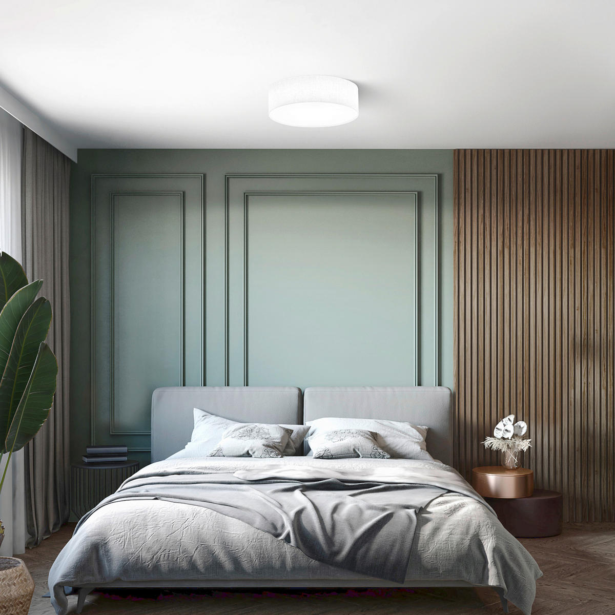 DECKENLEUCHTE Maat 45/10 cm   - Weiß, Basics, Textil/Metall (45/10cm) - Fischer & Honsel