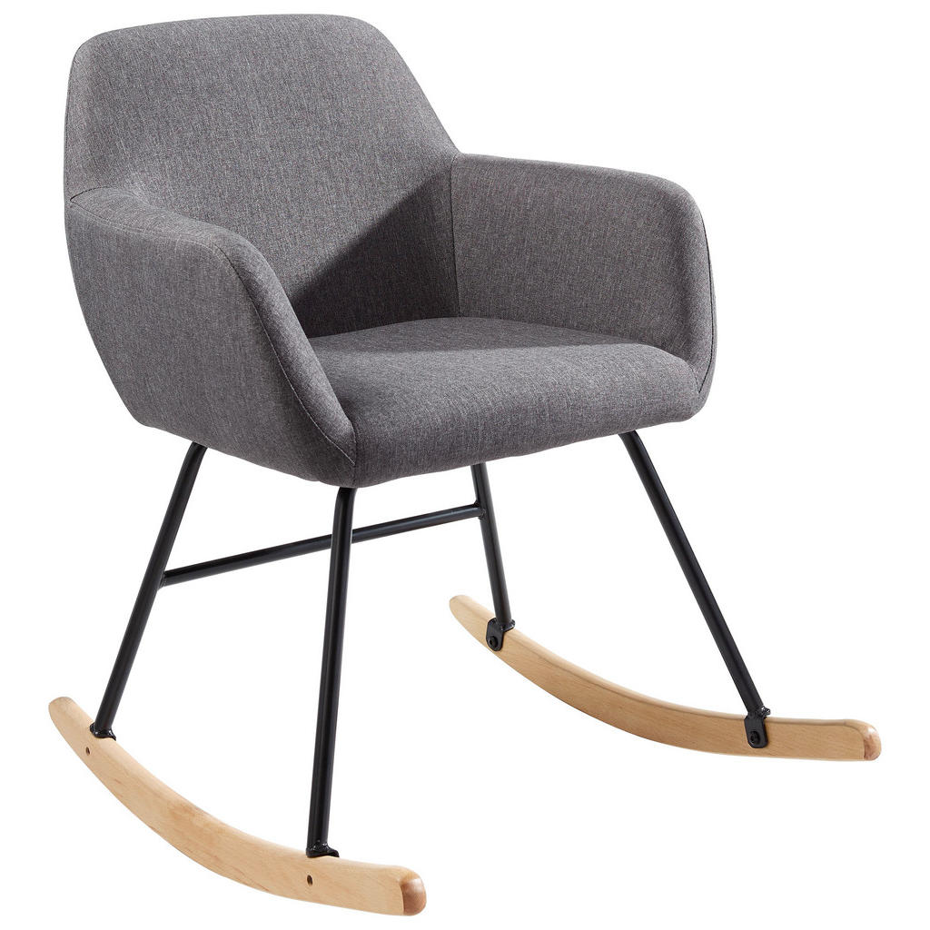 Schaukelstuhl In Holz, Metall, Textil Birkefarben, Grau, Schwarz Schaukelstuhl In Holz, Metall, Textil Birkefarben, Grau, Schwarz