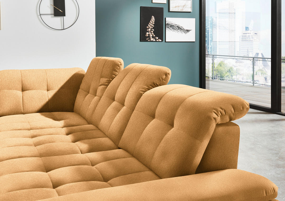 ECKSOFA in Chenille Currygelb  - Chromfarben/Currygelb, Design, Textil/Metall (260/310cm) - Beldomo Speed