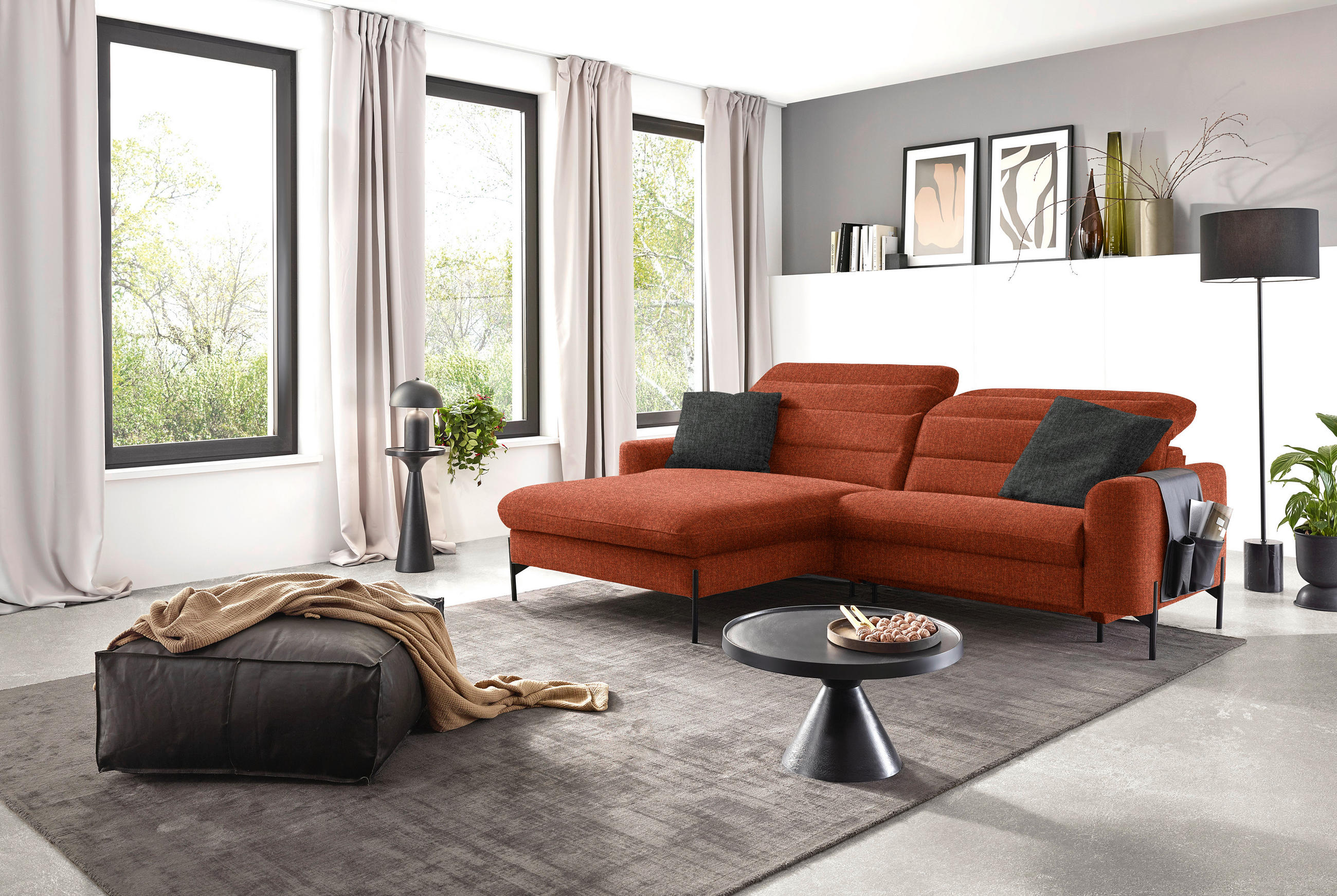 ECKSOFA in Flachgewebe Rostfarben  - Rostfarben/Schwarz, Design, Textil/Metall (191/252cm) - Dieter Knoll