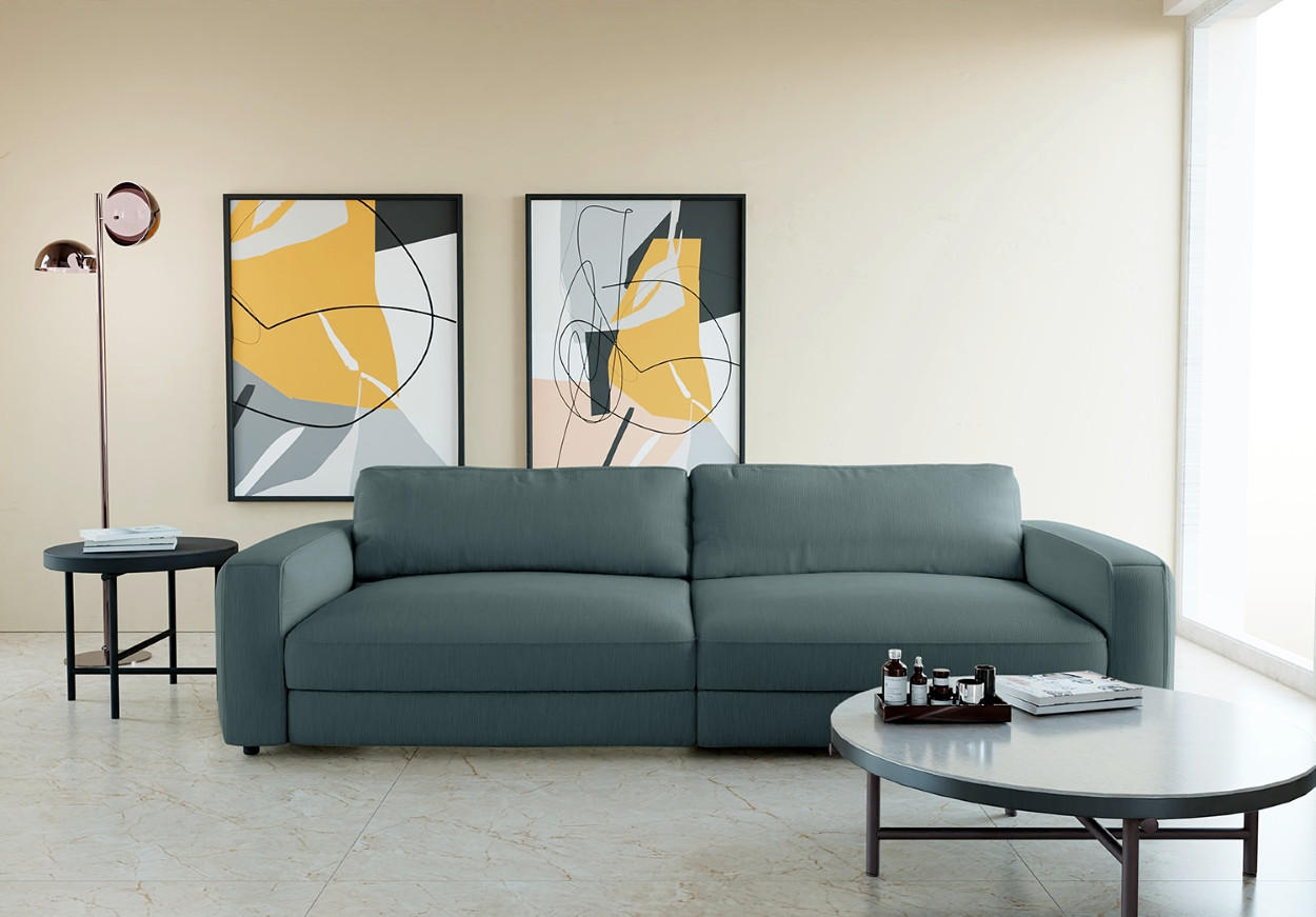 BIGSOFA in Cord Blaugrau  - Blaugrau/Schwarz, Modern, Kunststoff/Textil (264/84/125cm) - Trendmanufaktur