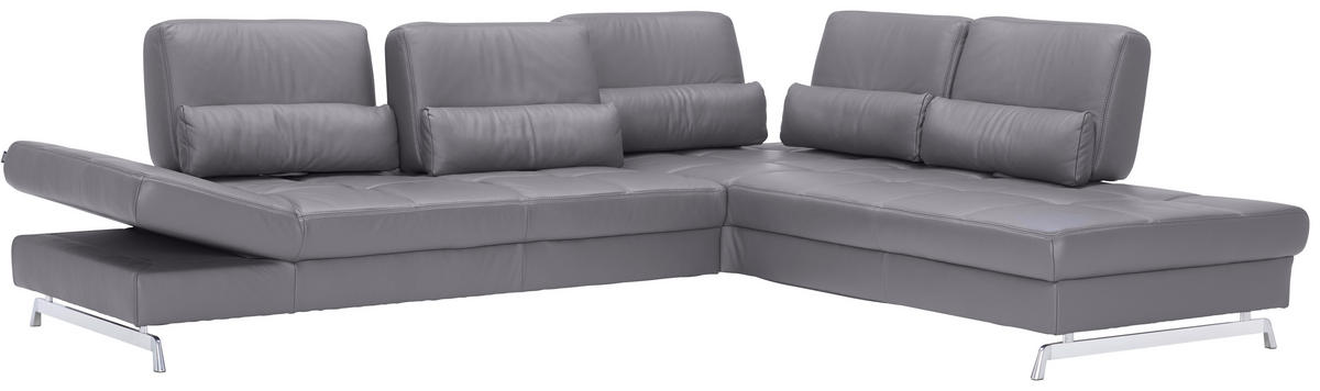 ECKSOFA in Echtleder Grau  - Alufarben/Grau, Design, Leder/Metall (299/250cm) - Joop!