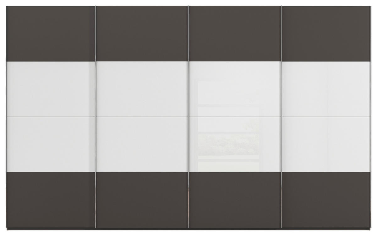 SCHWEBETÜRENSCHRANK 361/223/68 cm 4-türig Graphitfarben, Weiß  - Chromfarben/Graphitfarben, KONVENTIONELL, Glas/Holzwerkstoff (361/223/68cm) - Novel