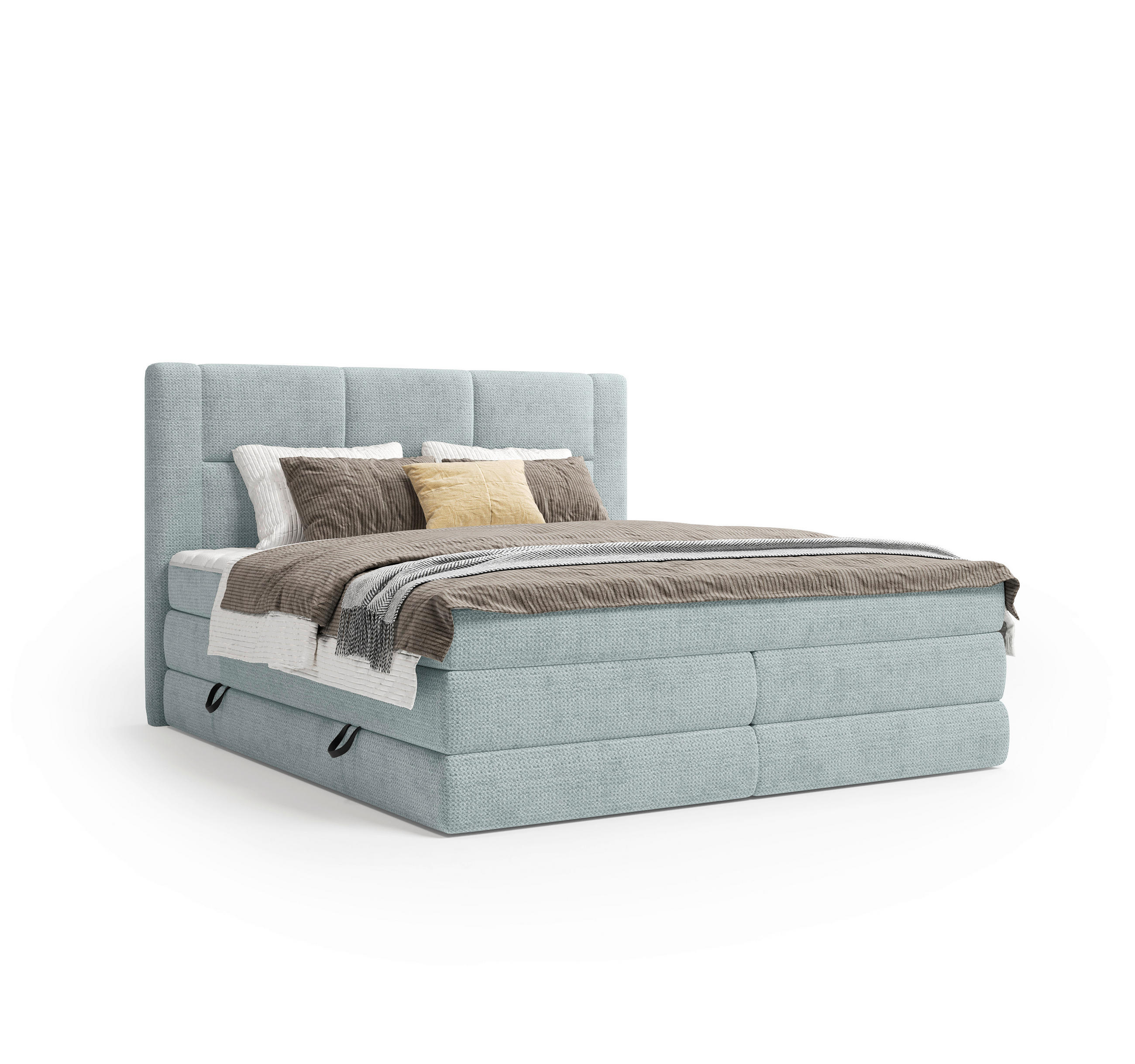 BOXSPRINGBETT 180/200 cm,  in Hellblau, gepolstertes Kopfteil, Bettkasten, Topper, Wendematratze mit unterschiedlichen Härtegraden, H2 + H3 = mittel + fest  - Schwarz/Hellblau, Design, Kunststoff/Textil (180/200cm) - Esposa